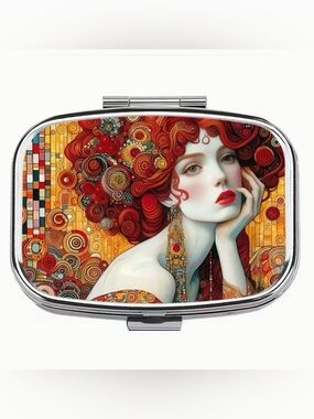 Modern Art MCM Inspired Pill Organizer 2-Compartment Compact Pill Case New
